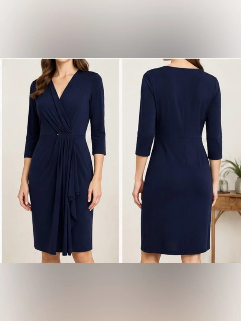 Michael Kors Navy Midi Wrap-Style Dress